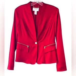 Stunning Cache Red Satin Short Blazer With Gold Tone Hardware Size 2